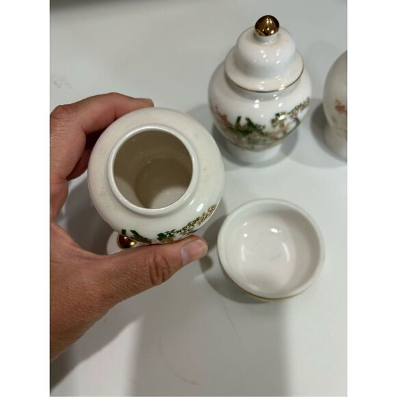 Vintage OMC Otagiri Japan Mini Urn Vase Peacock Bamboo Garden Gold Ginger Jars & - Picture 11 of 13